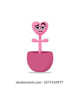 tired flower pot of love mascot illustration for design. cute and playful concept. sweethearts, romantic, couples, partner, young, and connected themes