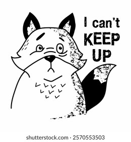tired fox, sad, offensive, cool inscription, sticker