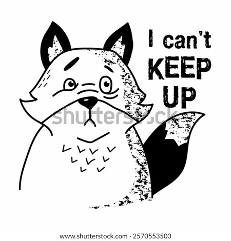 tired fox, sad, offensive, cool inscription, sticker