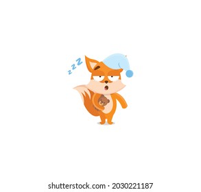 Tired  Fox Sticker Icon Isolated On White Background