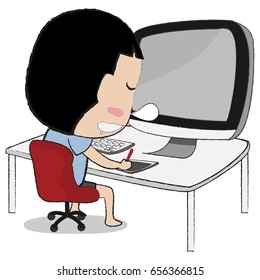 Tired freelancer sleeping at the desk  illustration in cartoon style