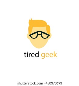 Tired Geek Logo Design Template. Vector Illustration