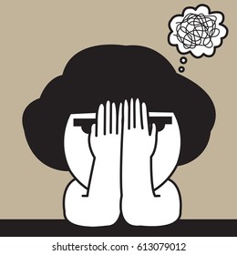 Tired Girl Feeling Stress And Hardly Get The Good Creative Idea Concept Card Character illustration