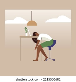 Tired girl fell asleep at the desk, freelancer, manager, remote work, businesswoman, flat colorful illustration