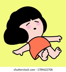 A Tired Girl Lying On The Floor Concept Card Character illustration