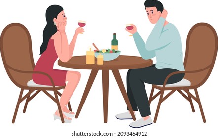 Tired girl with shy guy on date semi flat color vector characters. Full body people on white. Communication barriers isolated modern cartoon style illustration for graphic design and animation