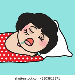Tired Girl Sleeping Napping With Makeup On Her Face Concept Card Character illustration