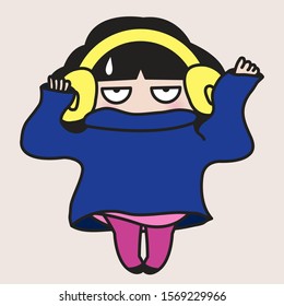 Tired Girl Struggling To Put On Sweater. People Who Hate Winter Concept Card Character Illustration