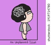 Tired Girl Stuck In The Corner Of An Unplanned Issue Concept Card Character illustration