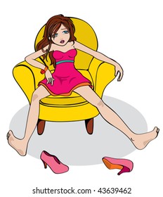 Tired Girl. Vector illustration of a tired girl, sitting on a sofa. Vector illustration of a tired girl, sitting on a sofa.