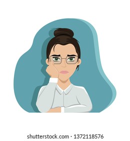 Tired girl at work at the office table. Office worker. Boredom. Flat vector illustration.