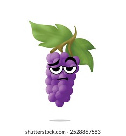 Personaje de la mascota de las uvas cansadas. Concepto lindo, divertido y juguetón. Temas de naturaleza, frutas, salud, nutrición, cultivo y educación