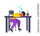 tired guy student sleeping at table lazy male office worker relaxing at workplace busy overworked manager having nap african american character full length flat