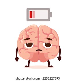 Tired human brain on a white background. Dead battery