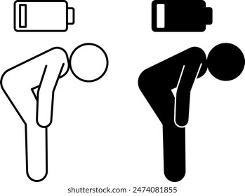 Tired icons. Black and White Vector Icons. The Man is Bent Over from Fatigue, Burnout. Emotions, Mental Health, Mental Health. Mood Concept