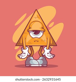 Tired Illuminati Pyramid Character vector illustration. Symbol, mascot design concept.