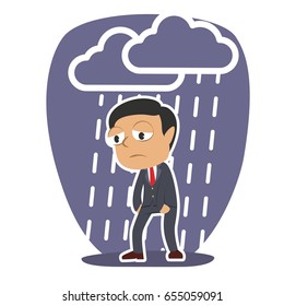 tired indian businessman with raining cloud