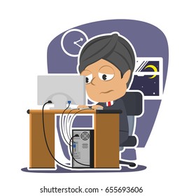 tired indian businessman working illustration design