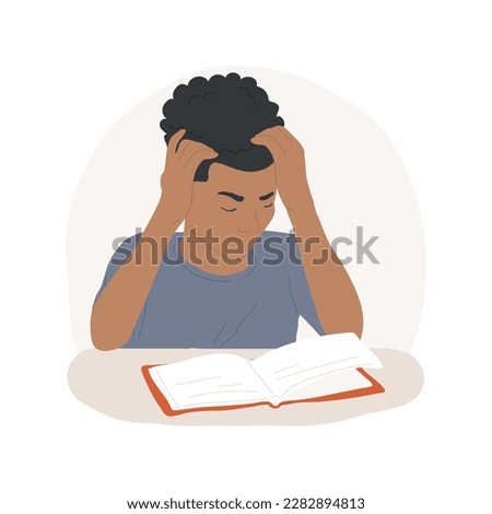 Tired isolated cartoon vector illustration. Tired teenage boy doing homework with books, guy asleep on copybook after long tasks, heavy study, adolescent education and fatigue vector cartoon.