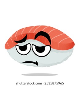 tired japanese sushi mascot character illustration. cute, playful, tasty, and delicious concept. traditional asian food, japan culinary, plating , and seafood themes 