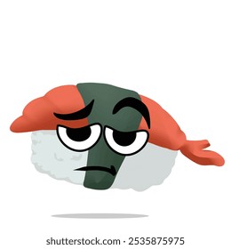 Ilustración de personaje de mascota de sushi japonés cansado. concepto lindo, juguetón, sabroso y delicioso. comida asiática tradicional, cocina japonesa, chapado y temas de mariscos 