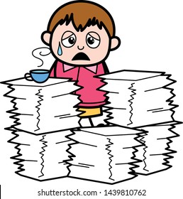 Tired Kid from Work Having a Tea for Refreshment - Teenager Cartoon Fat Boy Vector Illustration