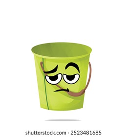 tired and lazy bucket mascot cartoon character. cute, funny and playful concept. garden, education, and nature themes