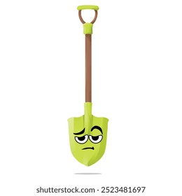 tired and lazy shovel mascot cartoon character. cute, funny and playful concept. garden, education, and nature themes