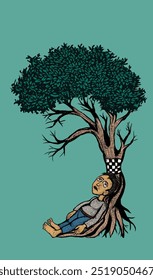 Cansado de inclinarse bajo el árbol surrealismo Arte vectorial