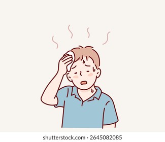 Cansado garotinho limpando o suor da testa no dia quente do verão
Ilustrações de design de vetor de estilo desenhado à mão.