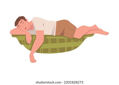 Tired Man Dad Lying on Sofa Feeling Exhaustion Vector Illustration