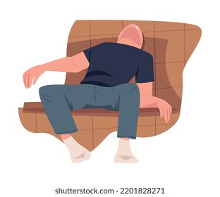 Tired Man Dad Sitting on Sofa Feeling Exhaustion Vector Illustration