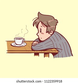tired man drink coffee