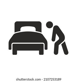 Tired man going to bed. Bed icon. Bedtime. Vector icon isolated on white background.