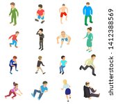 Tired man icons set. Isometric set of 16 tired man vector icons for web isolated on white background
