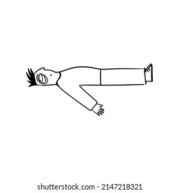 Tired man lying on the floor. Cartoon character illustration.