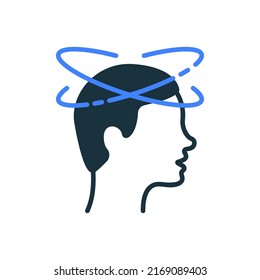 Tired Man With Nausea Silhouette Icon. Man Feel Dizzy Line Icon. Dizziness, Migraine, Headache, Distracted Head Glyph Pictogram. Isolated Vector Illustration.