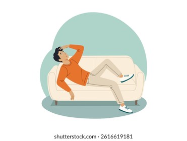Tired Man Resting on Couch