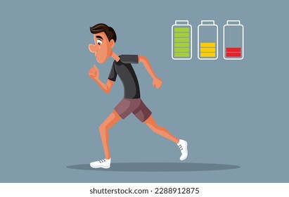 
Tired Man Running Feeling Exhausted Vector Cartoon illustration. Jogger having less and less energy and endurance 

