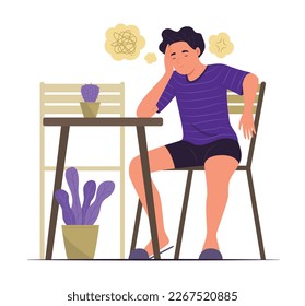 Tired Man Sitting with Feeling of Depressed Concept Illustration