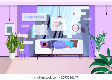 tired man sleeping with electronic smart watch app tracker on hand quality and quantity sleep control concept