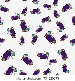 Tired man sleeping in his bedroom. Hand drawn vector stock illustration seamless pattern