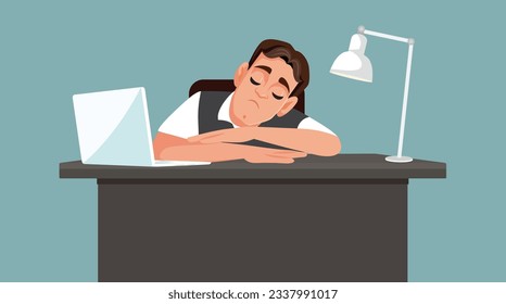 
Tired Man Sleeping at the Office Suffering from Burnout Vector Illustration. Overworked employee felling exhausted having a nap on the desk
