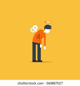 Tired Man, Sleepy Mood, Weak Health, Mental Exhausted, Vector Flat Illustration