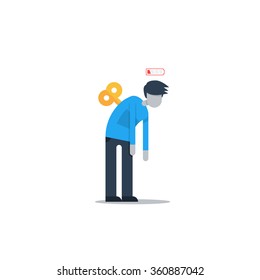 Tired man, sleepy mood, weak health, mental exhausted, vector flat illustration