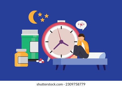 Tired man suffering from insomnia 2d vector illustration concept for banner, website, illustration, landing page, flyer, etc.