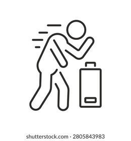 Tired man vector icon, fatigue, stress, lack of energy, burnout, isolated on white background, editable stroke, flat illustration