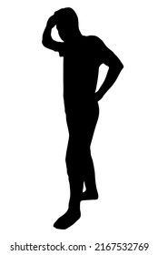 Tired man vector silhouette, isolated on white background, weary person fill with black color, shadow idea, running concept