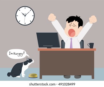 Tired man of working everyday on the desk ,late to night