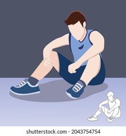 Tired men sitting and hugging he knees Vector illustration